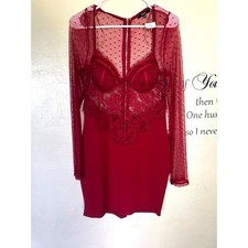 Blashe Burgundy Red Lace Mesh Mini Dress Coquette Goth Romantic Lace Femme Date