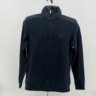 Bogner Fire + Ice 1/4 Zip Pullover Mens L Navy Blue  Quilted Shoulder Ribbed