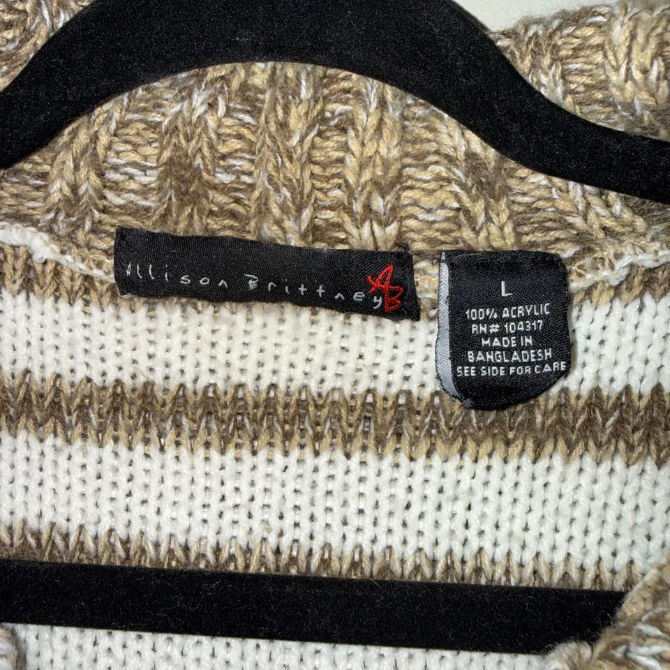 Suéter Cárdigan Allison Brittney Rayas con Capucha - Tejido Marrón y Blanco, Talla L Foto 2 de 3