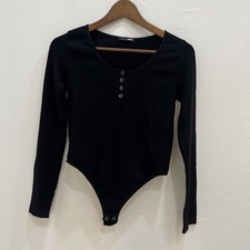 Fashion Nova Get Comfy Black Bodysuit Size Medium Button Down