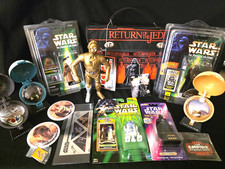 Imagen de VTG Lot Star Wars Return of the Jedi Satchel, Globes, Figures,Stamps, Pins,Patch