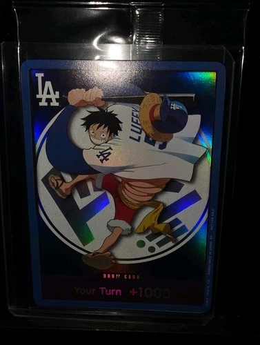 One Piece Night Los Angeles Dodgers Monkey D. Luffy Promo Card On Hand