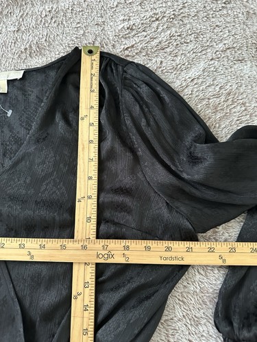 Camicetta donna Michael Kors stampa jacquard finto avvolgente peplo manica lunga top XL - Foto 5 di 11