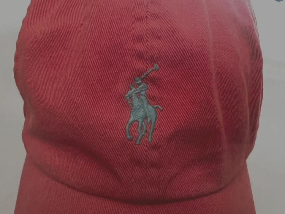 Ralph Lauren Polo Sombrero Rosa Pálido Naranja Azul Pony Logo Correa de Cuero Ajustable Foto 4 de 4