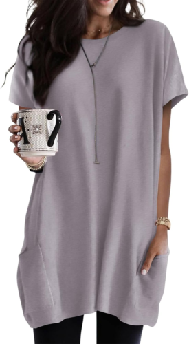 Womens Summer 2025 Casual Short Sleeve Shirts Loose Fit Oversized Tshirts Tunic