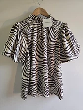 NWT Women's Adalida The Calico Top Sz. S Animal Print Puffy Short Sleeve Blouse