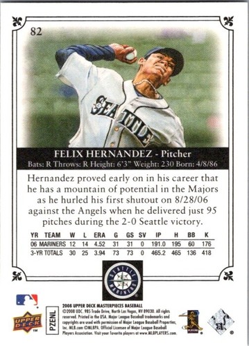 2008 Upper Deck Masterpieces - #82 Félix Hernández - Picture 2 of 2