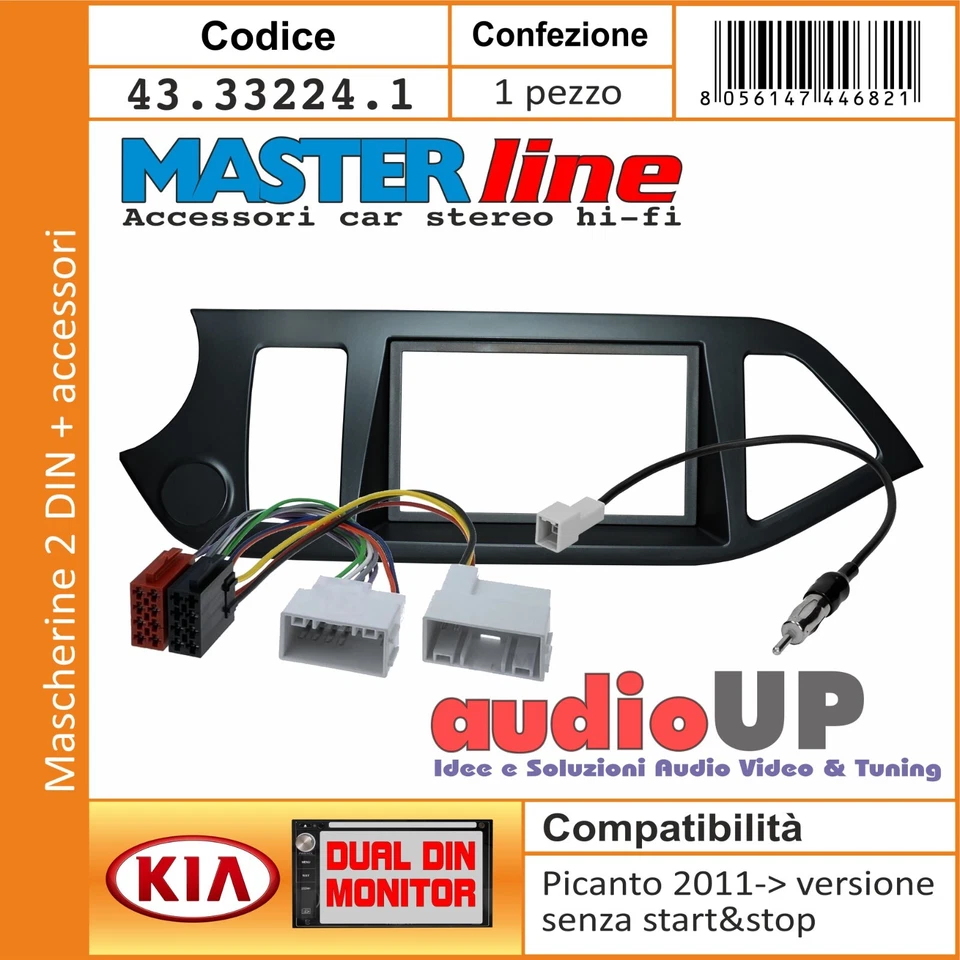 Mascherina Autoradio 2 DIN Masterline Pour KIA Picanto 2011 SANS Start&Stop Kit - Photo 1/4