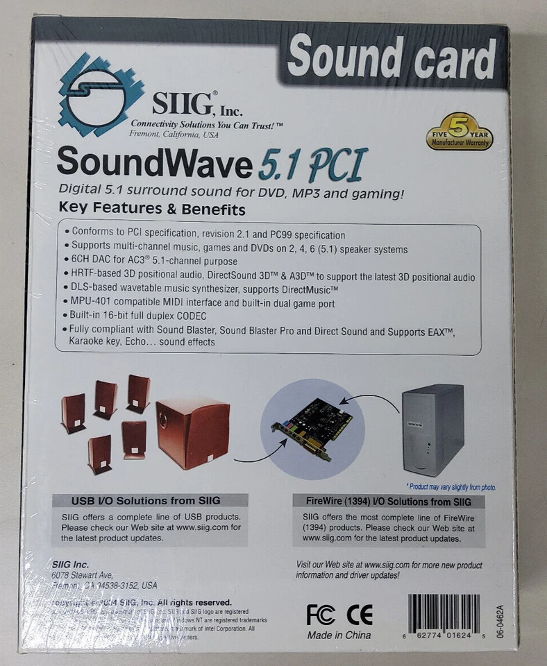 NIB SIIG Sound Card IC-510012 SoundWave Digital Surround 5.1 PCI Sound Card - Image 2 of 4