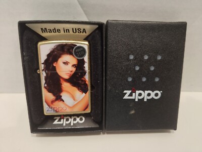 New Zippo Pin-up LOGO GIRL #9 GOLD Lighter Sealed 2013