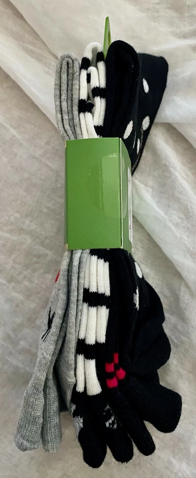 Nuevo con etiquetas Paquete de 3 calcetines Kate Spade Hello Crew negros blancos grises guiño lunares conjunto de 3 Foto 3 de 3