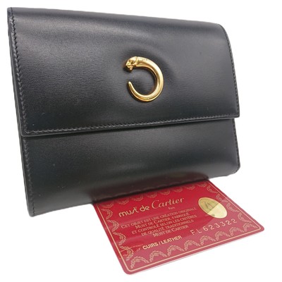 Cartier Tri-fold Wallet PANTHERE leather black Gold with card AN1-7
