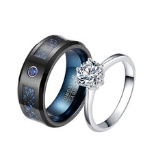 His Hers Matching Wedding Engagement Ring Women Steel CZ & Men Tungsten Band Set