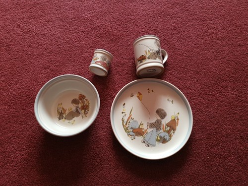 Vtg 4 pc Denby Pottery Dream Weavers Child Mug Cup Plate and Eggcup. Toadstools