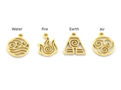 5 pcs Small Charm Water, Fire, Earth, Air Symbols Pendant Raw 5341-42-43-44