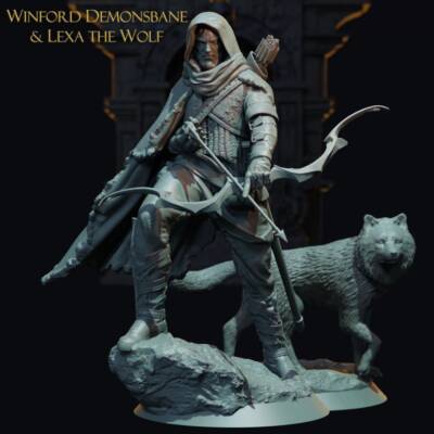 Ranger Winford Demonbane & Lexa the Wolf High Quality Dungeons and Dragons Mini