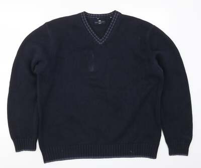 Marks and Spencer Herren Pullover Blau V-Ausschnitt Baumwollmischung Größe M