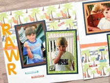 Dinosaur Scrapbook Pages, 12 by 12 Dino Scrapbook Layout, Premade Dinosaur Pages
