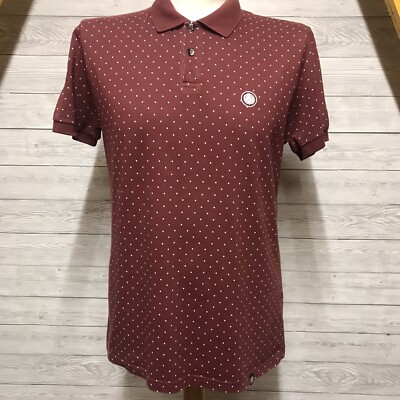 Pretty Green Men's Deep Red Polka Dot Polo Shirt Size Medium M