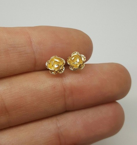 14 Karat massive Gelbgold Rose Blume Ohrstecker Push Back 7 mm - Bild 10 von 12