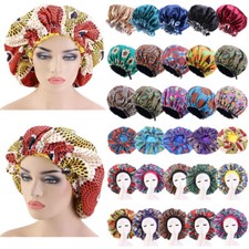 African Women Hijab Hair Care Satin Bonnet Cap Night Sleep Hat Head Wrap Cover