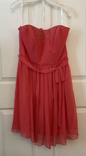 NWT David's Bridal Strapless Crinkle Chiffon Dress with Beaded Detail Guava 14