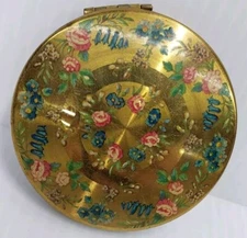 Vintage KG Coalport Powder Compact c1950's Pretty Flowers Poppies Daffodil 2.5in