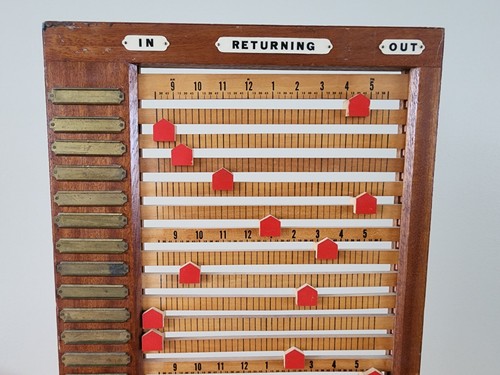 Vintage Staff Employee In/Out Time Keeper with Brass Name Plates & Ticked Ruler - Picture 3 of 11