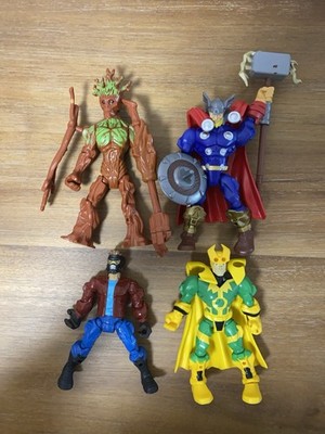 Lot Of 4 Marvel Super Hero Mashers Action Figures Groot Loki Thor Star Lord
