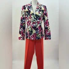 Kasper Multicolor Floral Blazer Single Button Notch Lapel Petite 10P