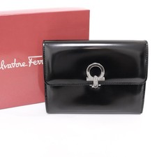 Salvatore Ferragamo Black Leather Cosmetic Clutch Bag Gancini Hook Authentic