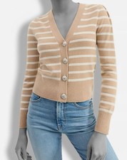 Veronica Beard Women's Brown Solene Striped Cashmere Cardigan Sweater Size M