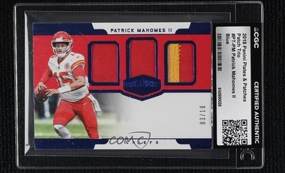 2018 Panini Plates & Patches Trio Blue 3/10 Patrick Mahomes II #PT-PM Patch 0d08
