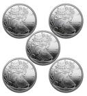Lot of Five (5) 0.10 (1/10) Troy Ounce .999 Silver Walking Liberty Round Designs