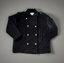 Jones New York Black Velvet Quilted Pea Coat with Gold Buttons Size PL