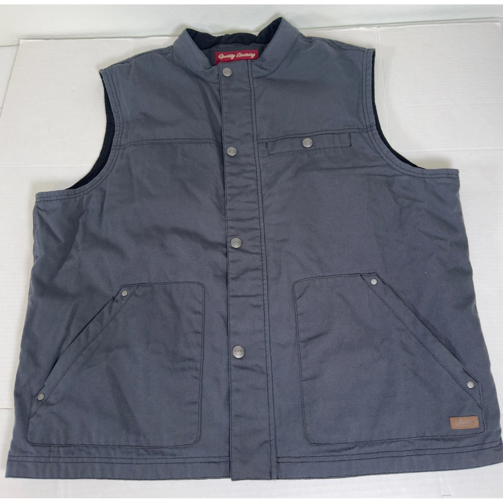 Indian Motorcycle Vest Mens 2XL Gray Canvas Snap Front Padded Logo - product detail image 2