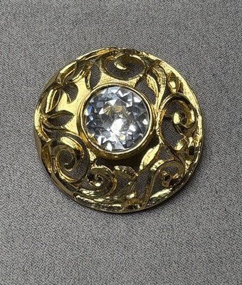 Vintage Guy LAROCHE Gold tone Brooch Clear Rhinestone Center Stone