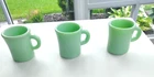 Vintage Set 3 Early Fire King Glass Jadeite C Handle Coffee Cups Mugs AS IS