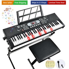 61-Key Lighted Keyboard Piano for Beginners, Electric Keyboard with Pitch Ben...