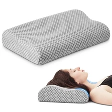 Travel Pillow Memory Foam Pillows, Ergonomic Wave Cervical Neck Pillow for Ne...