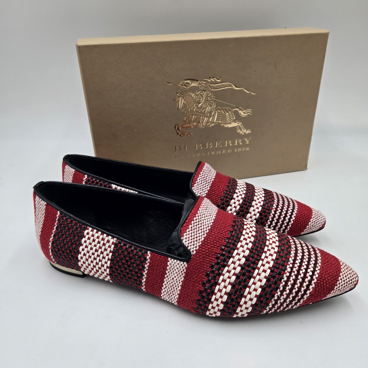 BURBERRY Women's Black Red White Woven Loafer Flats Pointed Toe 41 US 10M  Italy