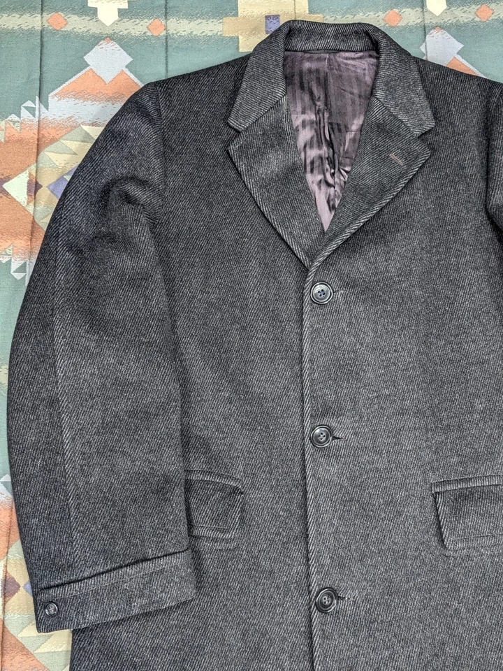 DUKE'S VELOUR De Colección Años 60 70 Negro Gris Rayas Tweed Gabardina CHAQUETA Para Hombre M Foto 2 de 4