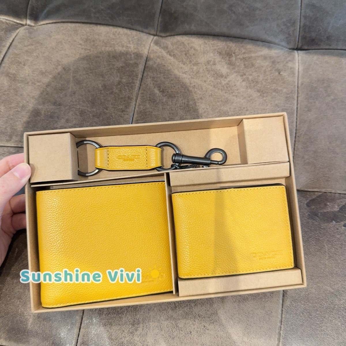 NWT Coach Boxed 3 In 1 Bifold Wallet Set With Key Fob Leather