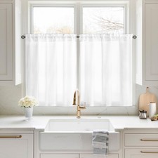 Non-See-Through White Privacy Sheer Kitchen Curtains, 30 X 36 Inches Long 2 P...