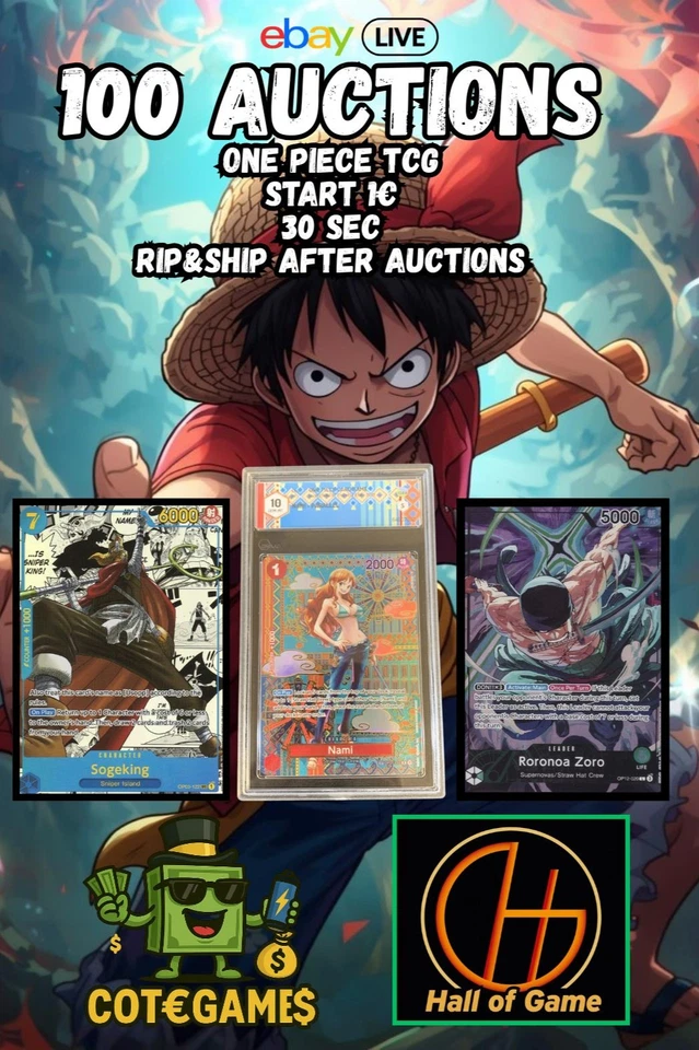 [HIGH END] 💣3 NUKES 💣 ONE PIECE TCG 🔨100AUCTIONS 🧲 w\ HALL OF GAME