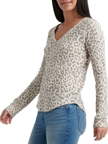 Lucky Brand Girl's Printed Thermal Top Cream Multi Size XS - Picture 3 of 6