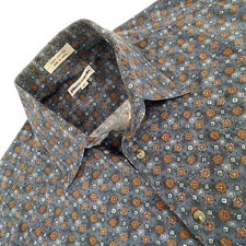 Pierre Cardin Mens Large Button Up Shirt Blue Geometric Cotton Long Sleeve