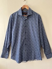 NWT Robert Talbott Men's Cotton Long Sleeve Shirt Large Blue Checks
