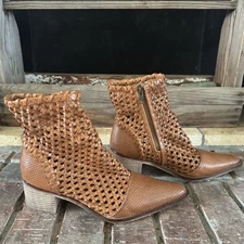 Free People In The Loop Woven Brown Leather Side Zip Boho Boots Size 39.5 / 9
