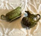 Vintage MCCOY PITCHER CANONSBURG POTTERY Gravy Boat Olive Green Pantry Jug 2 PCS